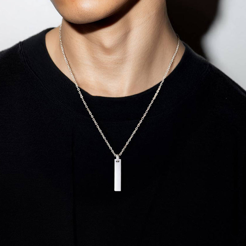 Custom Minimalist Engraved Vertical Bar Necklace for