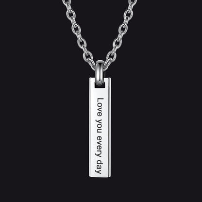 Custom Minimalist Engraved Vertical Bar Necklace for