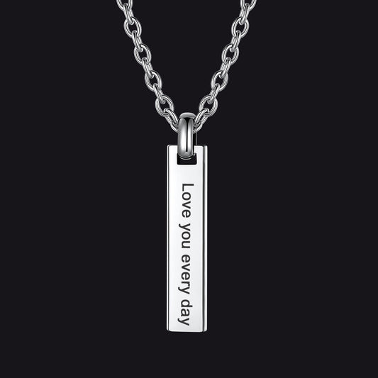 Custom Minimalist Engraved Vertical Bar Necklace for