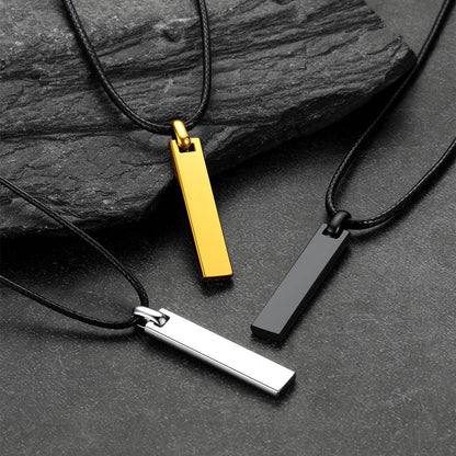 Custom Engraved Bar Braided Leather Necklace for