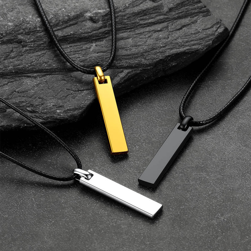 Custom Engraved Bar Braided Leather Necklace for