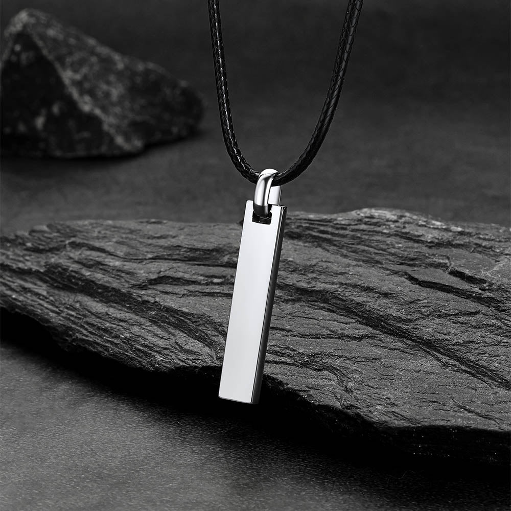 Custom Engraved Bar Braided Leather Necklace for