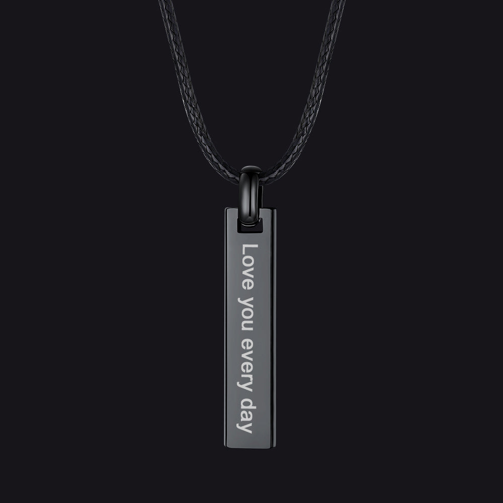 Custom Engraved Bar Braided Leather Necklace for