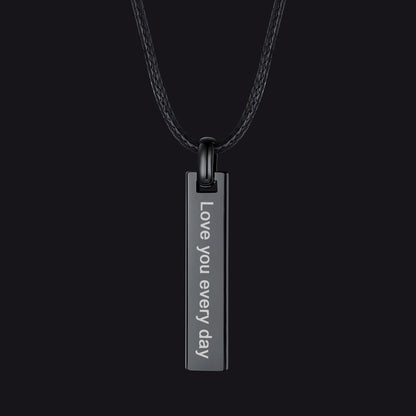 Custom Engraved Bar Braided Leather Necklace for