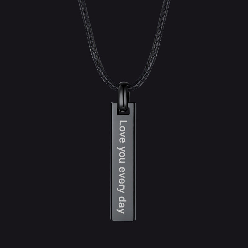 Custom Engraved Bar Braided Leather Necklace for