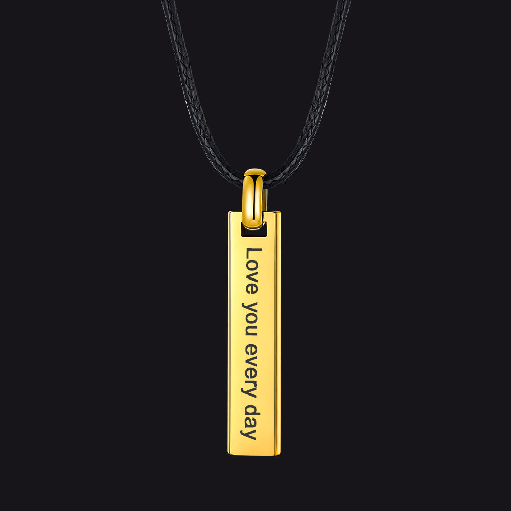 Custom Engraved Bar Braided Leather Necklace for