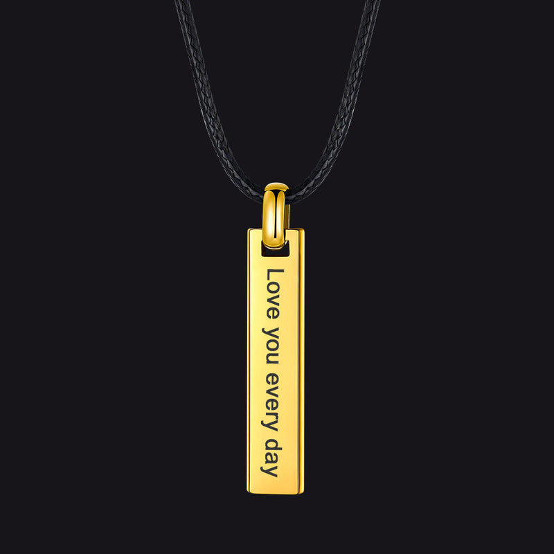 Custom Engraved Bar Braided Leather Necklace for