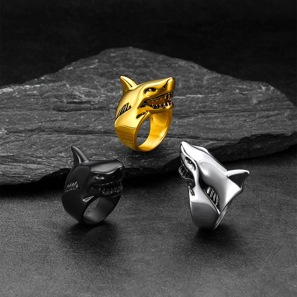 Stainless Steel Gothic Shark Signet Ring for