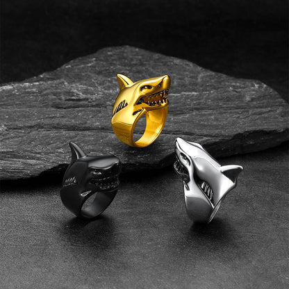 Stainless Steel Gothic Shark Signet Ring for