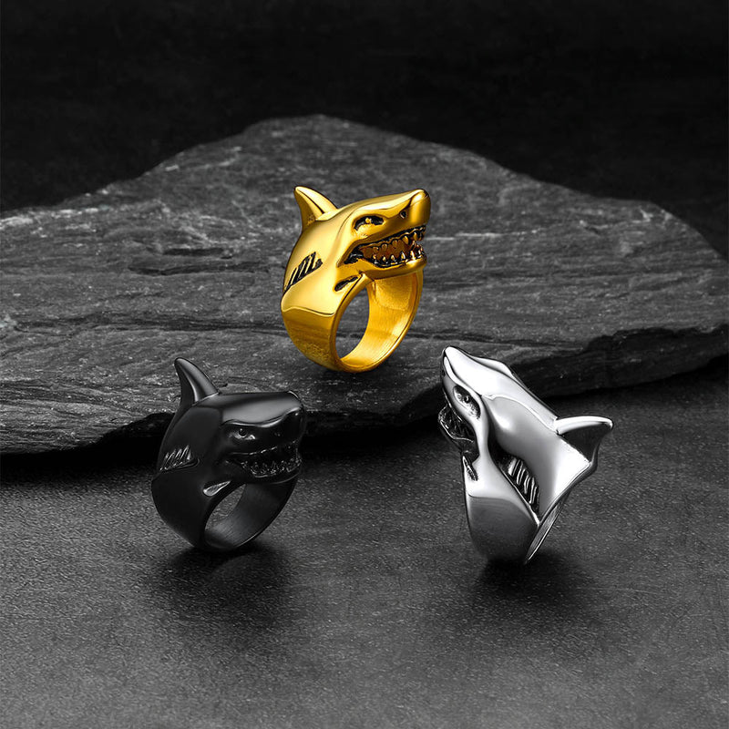 Stainless Steel Gothic Shark Signet Ring for