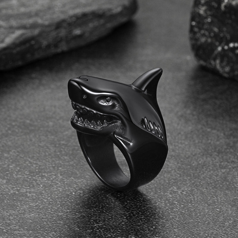 Stainless Steel Gothic Shark Signet Ring for