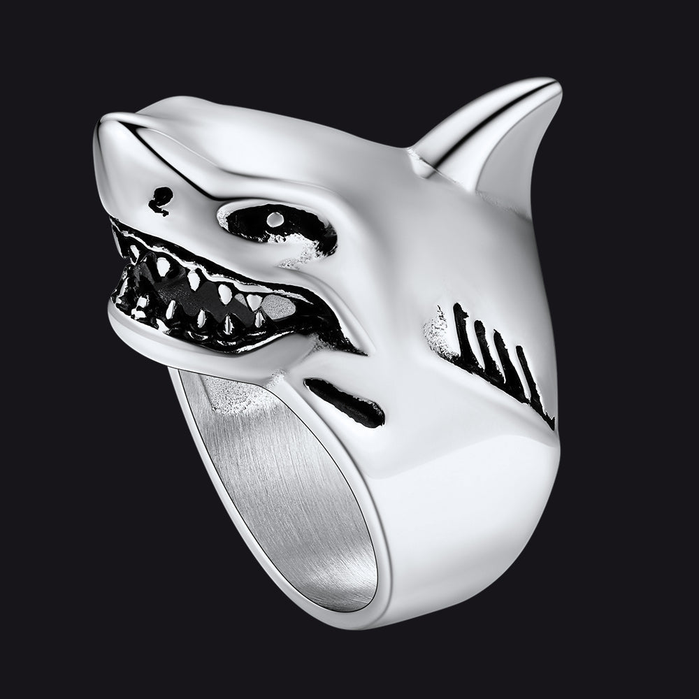 Stainless Steel Gothic Shark Signet Ring for