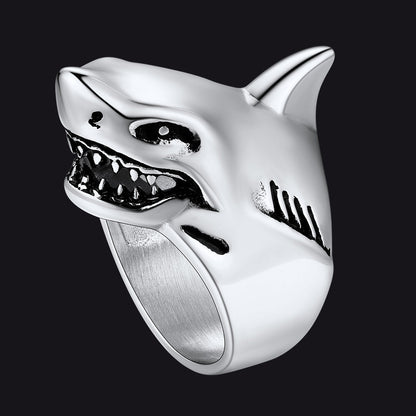 Stainless Steel Gothic Shark Signet Ring for