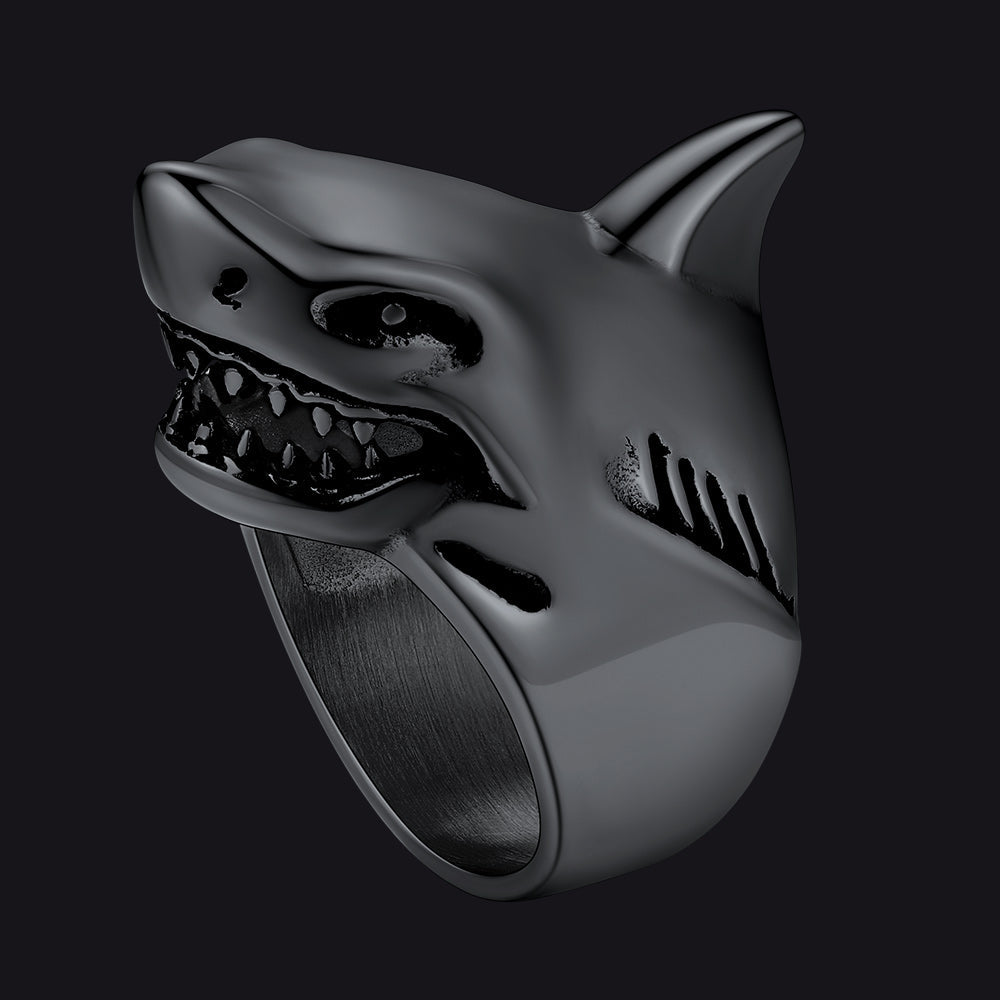 Stainless Steel Gothic Shark Signet Ring for