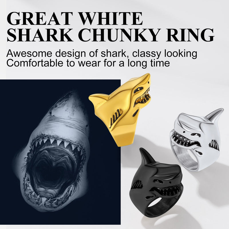 Stainless Steel Gothic Shark Signet Ring for