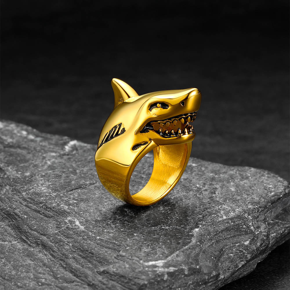 Stainless Steel Gothic Shark Signet Ring for