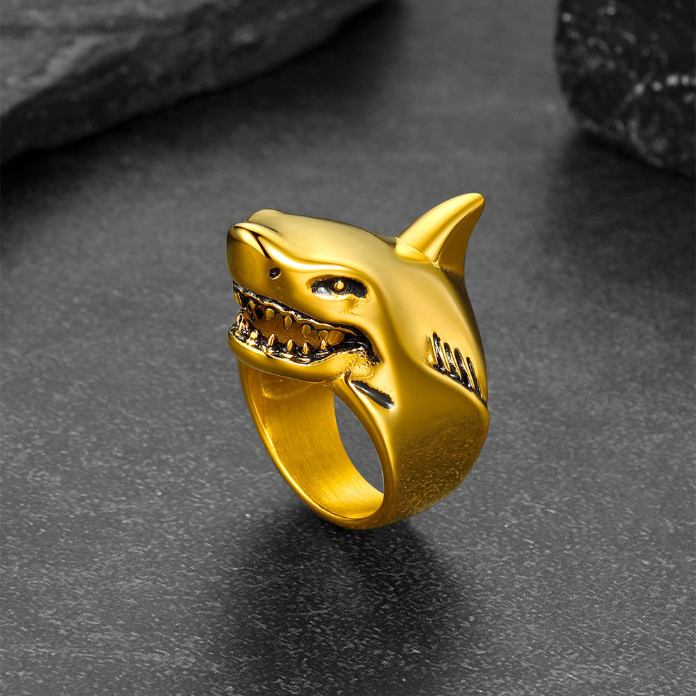 Stainless Steel Gothic Shark Signet Ring for
