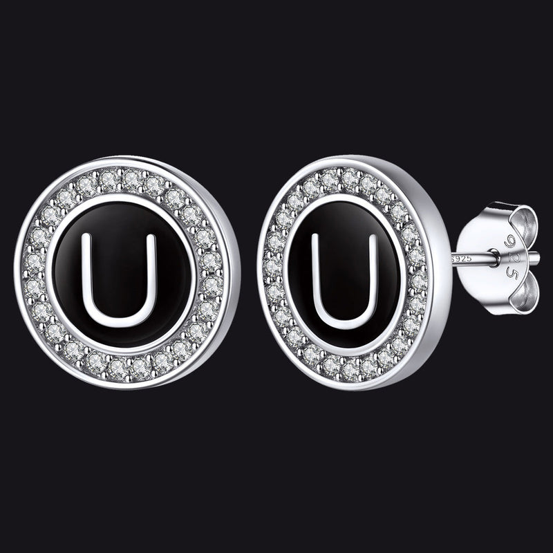 Personalized Black Initial Letter Stud Earrings for