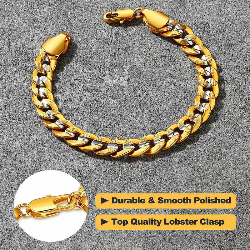 9mm Chunky Cuban Link Bracelet Two-tone Jewelry for