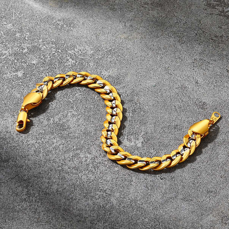 9mm Chunky Cuban Link Bracelet Two-tone Jewelry for