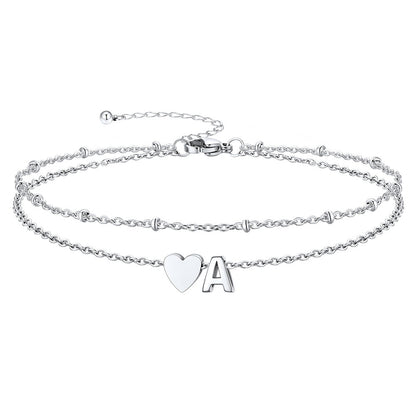 Initial Heart Layered Anklet With Heart for