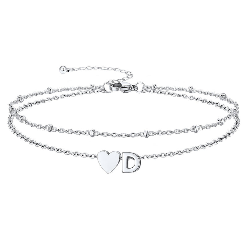 Initial Heart Layered Anklet With Heart for