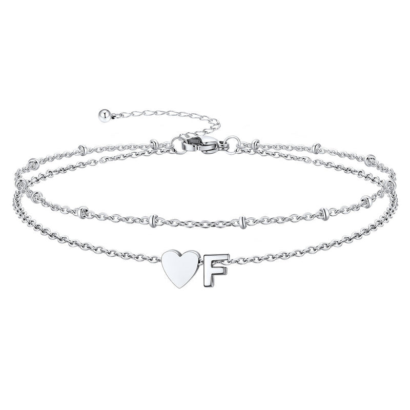 Initial Heart Layered Anklet With Heart for