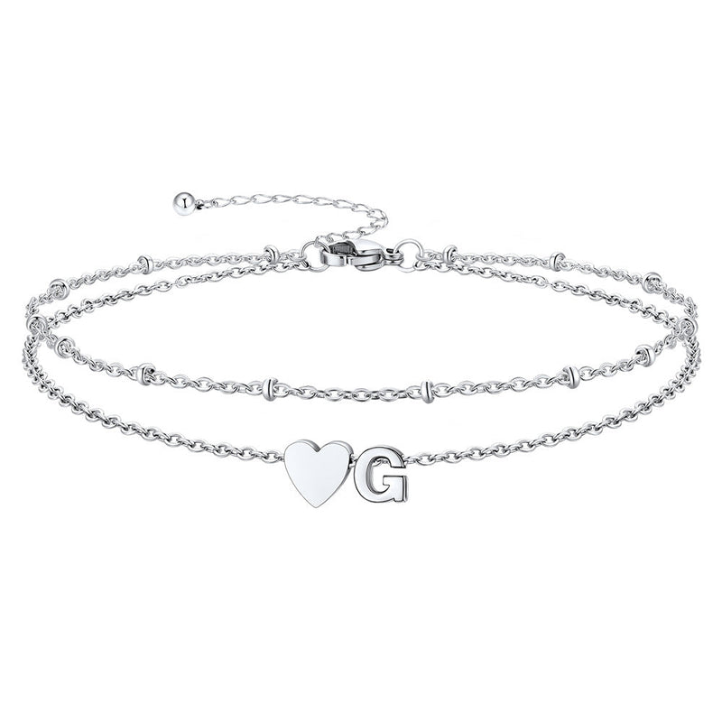 Initial Heart Layered Anklet With Heart for