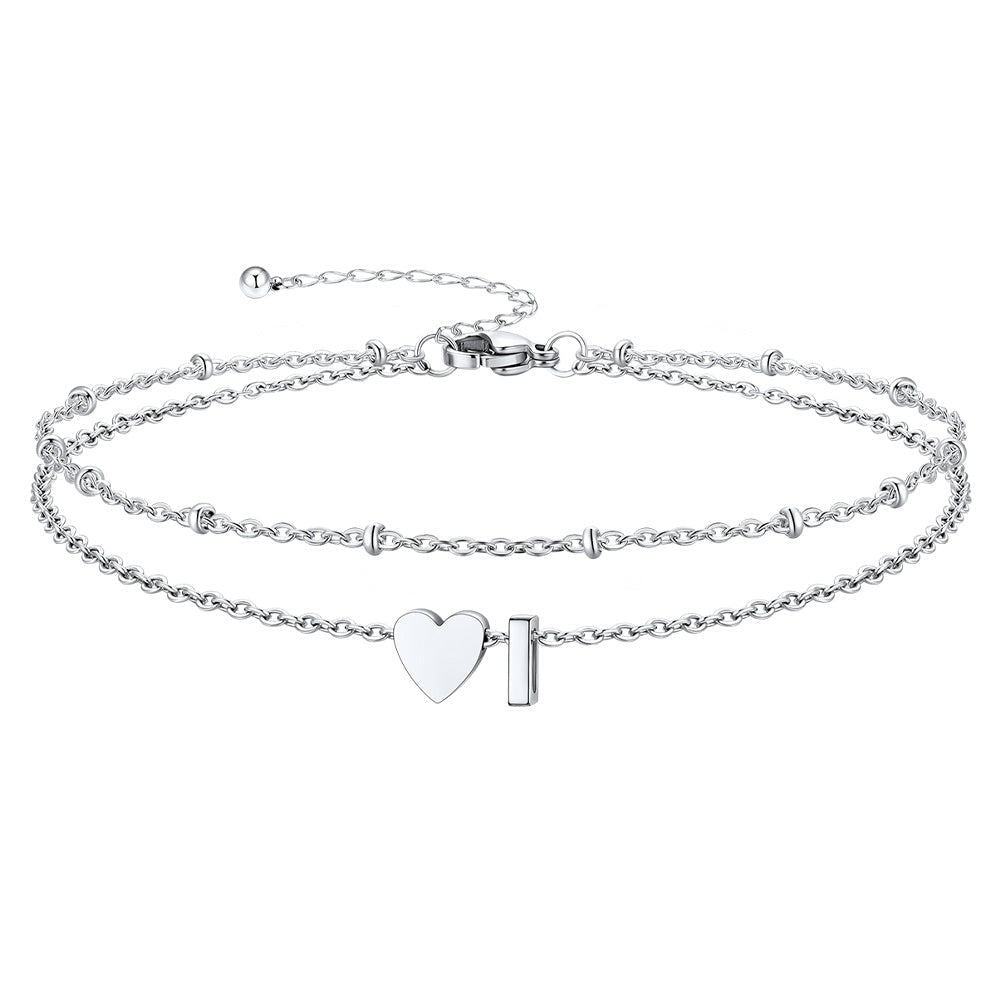 Initial Heart Layered Anklet With Heart for
