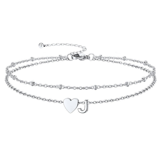 Initial Heart Layered Anklet With Heart for