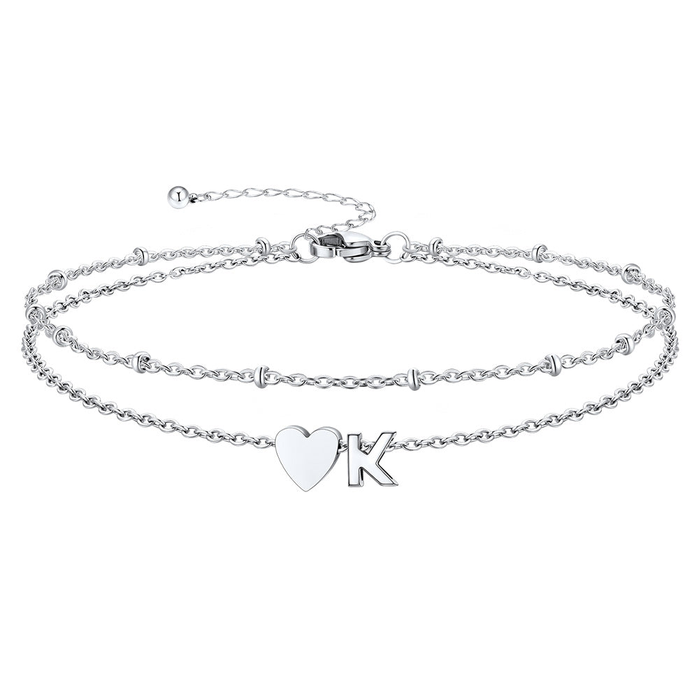 Initial Heart Layered Anklet With Heart for