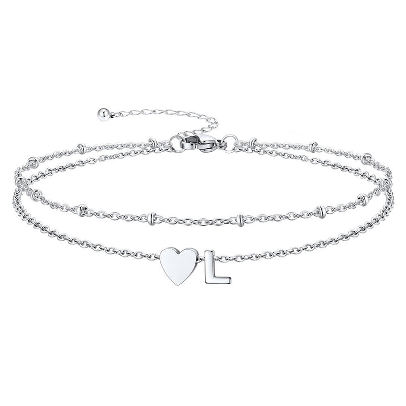 Initial Heart Layered Anklet With Heart for