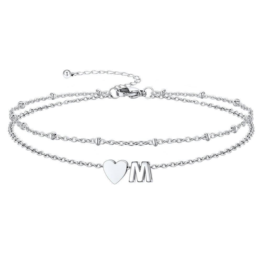 Initial Heart Layered Anklet With Heart for