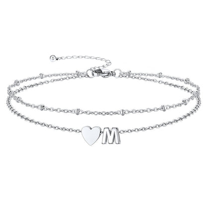 Initial Heart Layered Anklet With Heart for