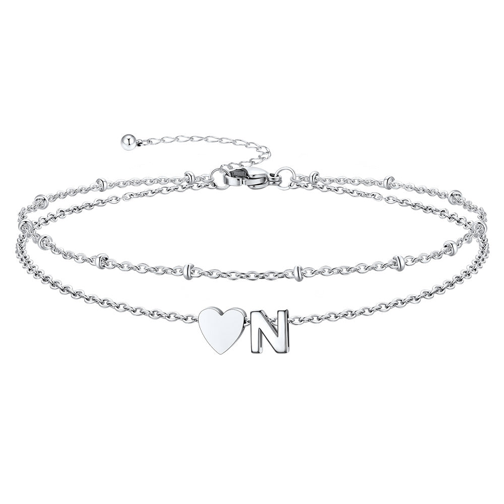 Initial Heart Layered Anklet With Heart for