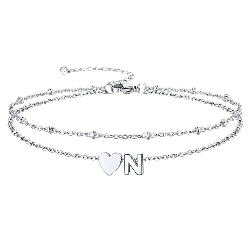 Initial Heart Layered Anklet With Heart for