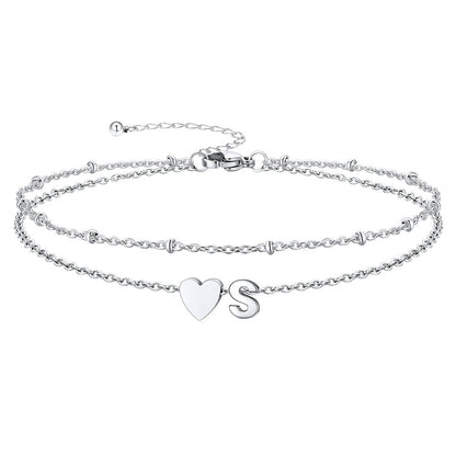 Initial Heart Layered Anklet With Heart for