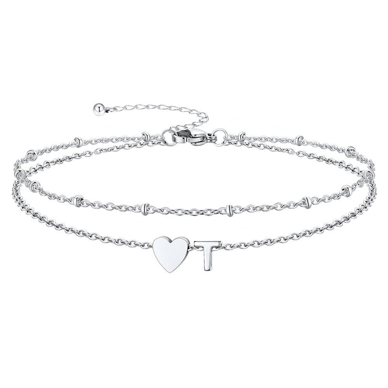 Initial Heart Layered Anklet With Heart for