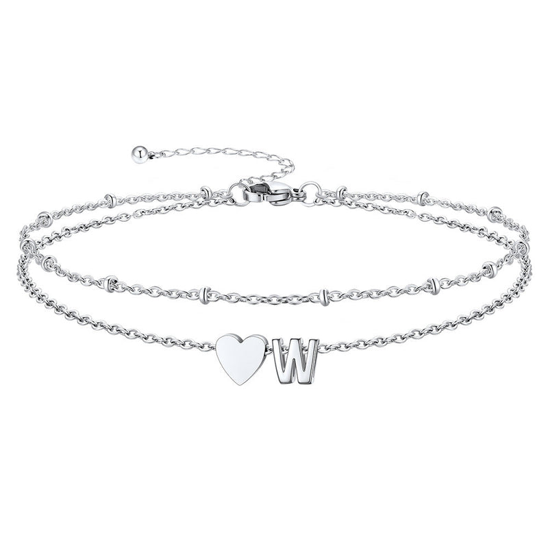 Initial Heart Layered Anklet With Heart for