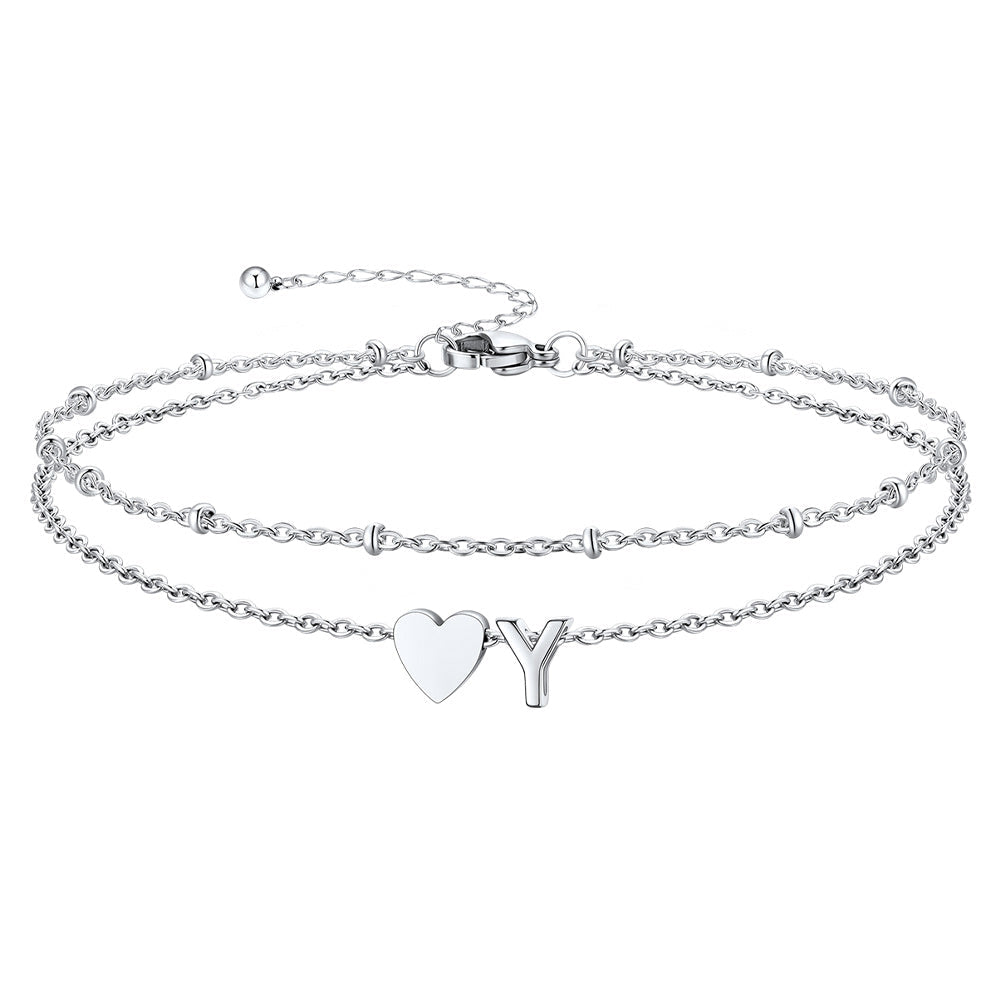 Initial Heart Layered Anklet With Heart for