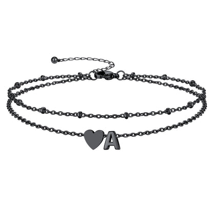 Initial Heart Layered Anklet With Heart for