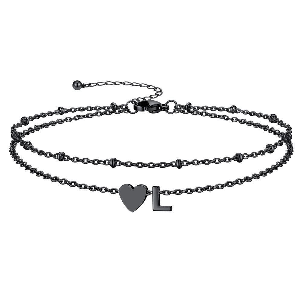 Initial Heart Layered Anklet With Heart for