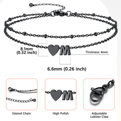 Initial Heart Layered Anklet With Heart for