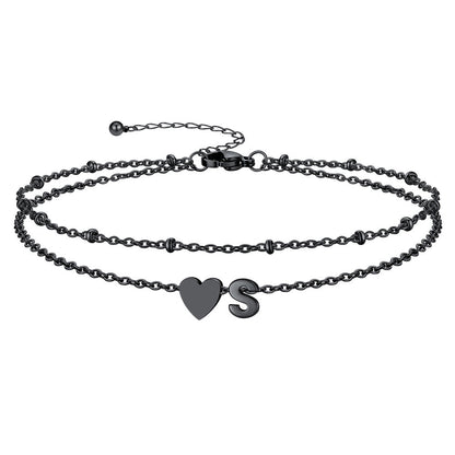 Initial Heart Layered Anklet With Heart for