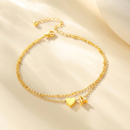 Initial Heart Layered Anklet With Heart for