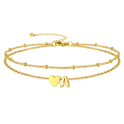 Initial Heart Layered Anklet With Heart for