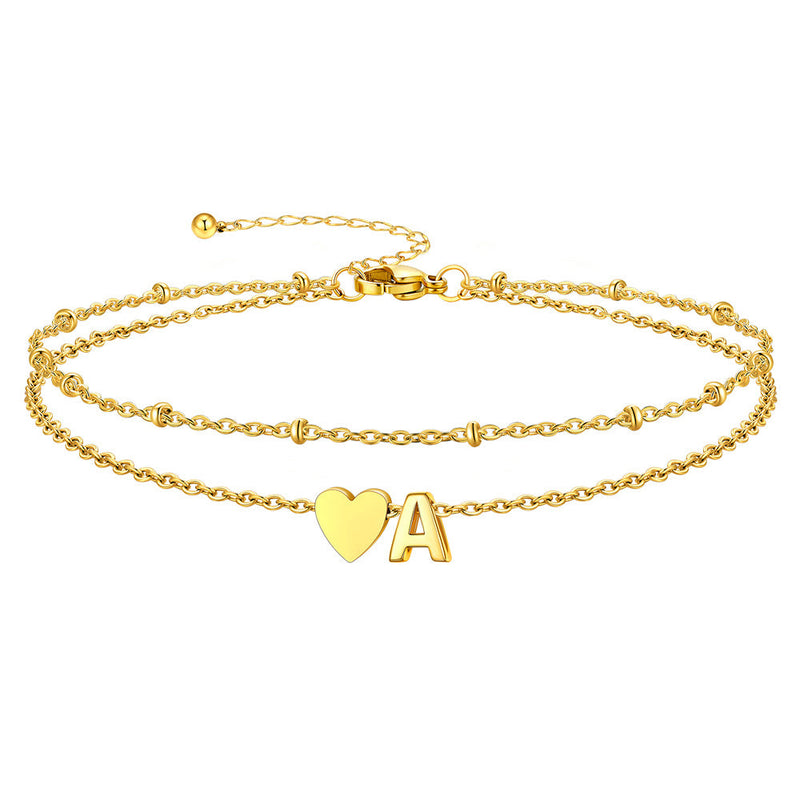 Initial Heart Layered Anklet With Heart for