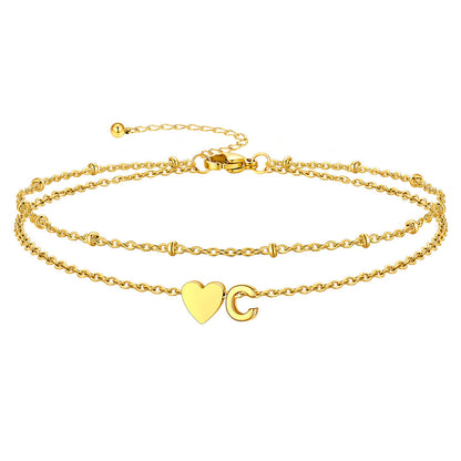 Initial Heart Layered Anklet With Heart for