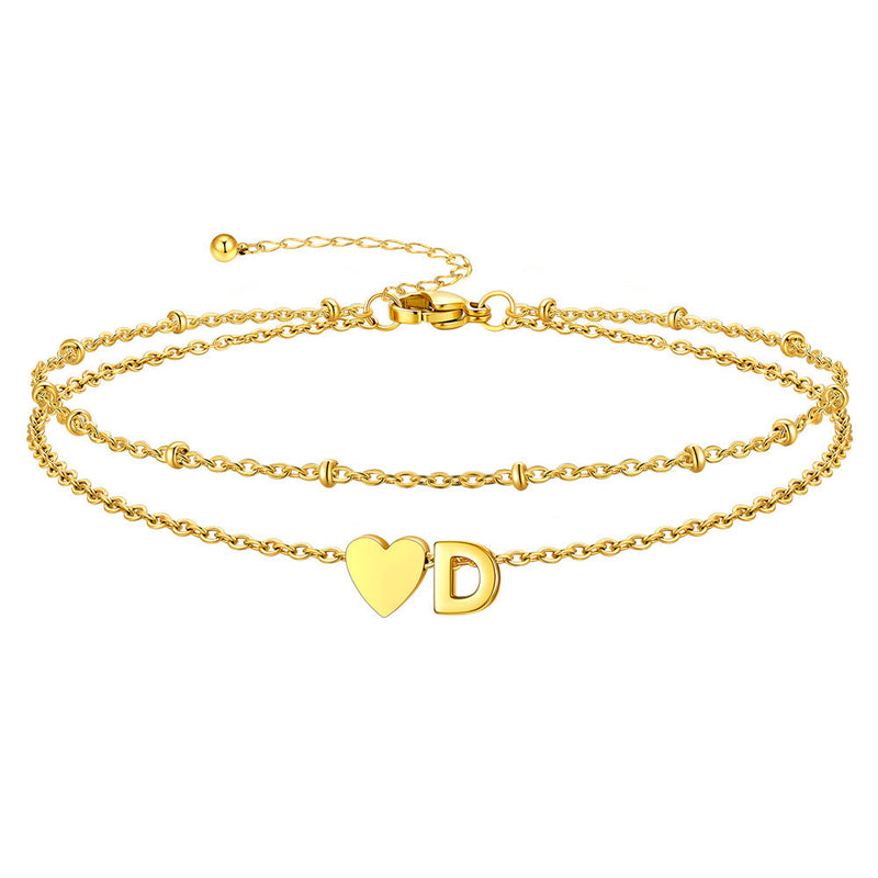 Initial Heart Layered Anklet With Heart for