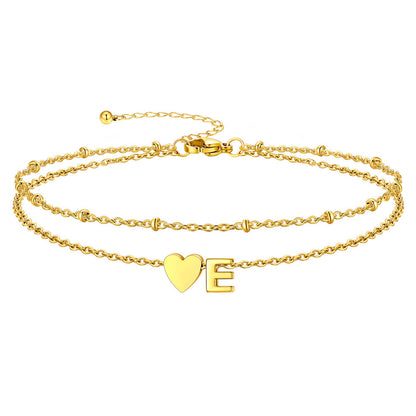 Initial Heart Layered Anklet With Heart for